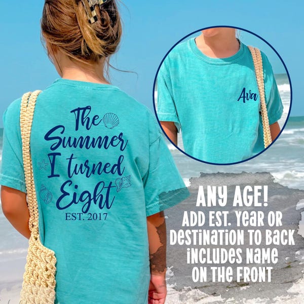 The Summer I Turned 8 Birthday Shirt, Preppy Beach T Shirt, Birthday Gift for Girls, 8th Birthday Party Tee, Summer Birthday, Beach Shirts