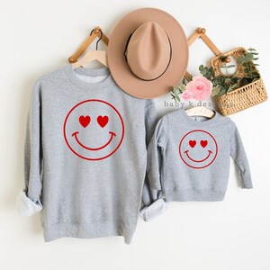 Valentines Day Sweatshirt, Smile Face Sweater, Mama and Mini, Womens Sweatshirt,Valentines Day, Graphic Tee, Kids Sweatshirt,Kids Valentine