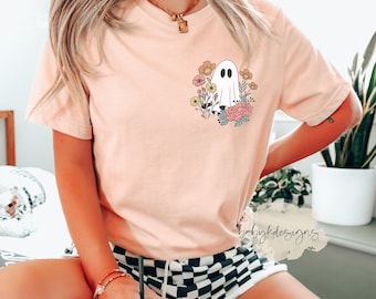Retro Floral Ghost, Halloween Shirt, Halloween Vibes, Women's Fall Shirt, Vintage Ghost Shirt, Flower Ghost, Pocket Size Ghost, Minimalist