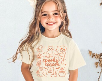 Spooky Season Shirt, Halloween Girls Pumpkin Shirt,Coquette Bow Shirt, Cute Toddler Preppy Halloween Shirt, Little Girl Halloween Shirts