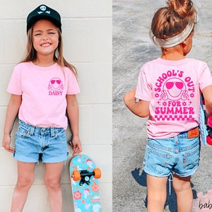 Schools Out For Summer, Toddler Shirt with Name, Aesthetic Oversized, Retro Teacher shirt, Trendy Kid Shirt, Smile,Youth Shirt, Kid T-shirt