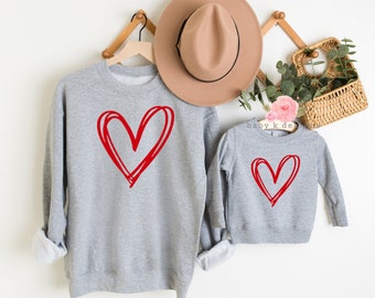 Heart Sweatshirt, Love Sweatshirt, Mommy and Me Outfit, Womens Sweatshirt, Valentines Day Sweatshirt, Heart Shirt, Kids Valentine Shirt