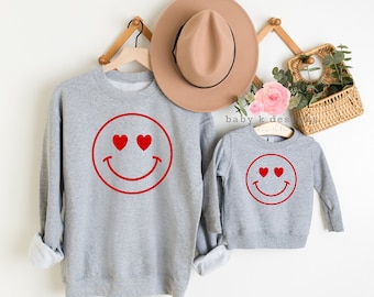 Valentines Day Sweatshirt, Smile Face Sweater, Mama and Mini, Womens Sweatshirt,Valentines Day, Graphic Tee, Kids Sweatshirt,Kids Valentine