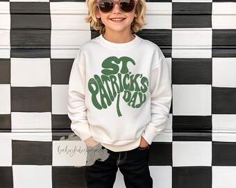 Kids Retro St Patricks Day Crewneck, Girls Trendy Shamrock Sweatshirt, Toddler Boy Funny St Patrick Sweater, Mommy n Me St Patricks Sweater