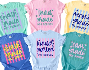 Comfort Colors Custom 4th Grade Teacher Tshirt,Personalized Fourth Grade back to School Shirt, Girls First Grade Third Grade 1st, 2nd, 3rd,