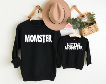 Matching Mom Kid Halloween Sweatshirt, Mommy and Me Halloween, Mother Son Baby Halloween Shirt, Matching Little Monster Shirt Momster Shirt