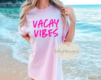 Vacay Vibes Retro Neon Kids T-Shirt, 90s Shirt, Womens neon smile shirt, Comfort Colors®, Funny Girls Shirt, Matching Mommy Shirt