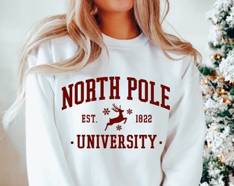 North Pole University, Christmas Sweatshirt, Comfort Color Tshirt, North Pole Shirt, Holiday Sweatshirt, Santa, Reindeer, Women Crewneck