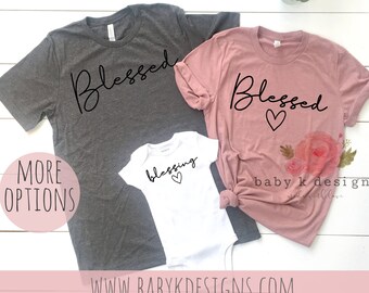 Mommy and Me Outift, Mom Shirt, Blessed mom T Shirt,Christian Shirt Matching Baby Bodysuit Womens T-Shirt, Easter Shirt for mom and kids