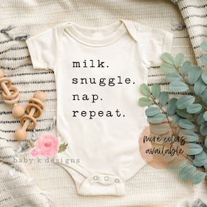 Milk Snuggle Milk Repeat, Funny Baby Announcement Onesie®, Pregnancy Onesie®, Breastfeeding , Boho Baby, Cute Baby Onesie® Baby Shower Gift