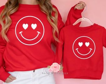 Valentines Day Sweatshirt, Smile Face Sweater, Mama and Mini, Womens Sweatshirt,Valentines Day, Graphic Tee, Kids Sweatshirt,Kids Valentine