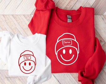 Matching Mama Mini Valentine Sweatshirt, Happy Face with Hearts Mama's Girls Shirt, Valentines Day Mama's Boy Sweatshirt, Personalized Shirt