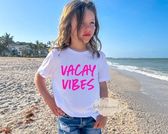 Vacay Vibes Retro Neon Kids T-Shirt, 90s Shirt, Womens Summer Vacation shirt, Comfort Colors®, Girls Beach Shirt, Matching Mommy Shirt