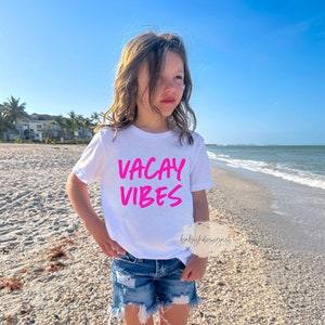 Vacay Vibes Retro Neon Kids T-Shirt, 90s Shirt, Womens Summer Vacation shirt, Comfort Colors®, Girls Beach Shirt, Matching Mommy Shirt White