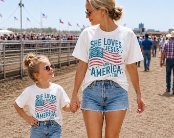 She Loves Jesus And America Too Comfort Colors® T-shirt, Family 4th Of July shirt, Kids Patriotic Tee, Independence Tshirt