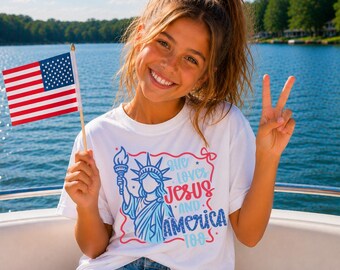 Patriotic America Shirt, She loves Jesus Tee, 4th of July Shirt, USA Freedom T-Shirt, Independence Day, American Flag Shirt