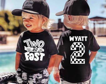 2nd Birthday Boy T-Shirt,Personalized 2nd Birthday Racecar Shirt for Boys,Two Fast Birthday Party Shirts, Race Car t-shirt, Toddler Birthday