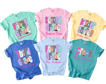 Personalized 1st Grade Back To School Shirt for Girls, Custom First Day of School Tee,Teacher Shirt  Kindergarten, 1st, 2nd, 3rd, Pre-K
