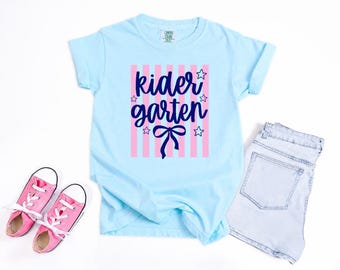 Custom Kindergarten First Day of  School Shirt for Girls, Custom Back to School Tee, Preppy Stripe Shirt, 4th, 1st, 2nd, 3rd Preschool