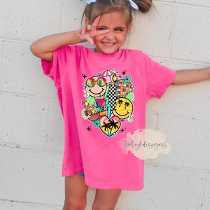 Retro Neon Kids TShirt, 90s Baby tshirt, Womens neon smile shirt, Comfort Colors®, Funny Girls Shirt, Matching Mommy Shirt, Vacay Vibes Tee