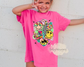 Retro Neon Kids TShirt, 90s Baby tshirt, Womens neon smile shirt, Comfort Colors®, Funny Girls Shirt, Matching Mommy Shirt, Vacay Vibes Tee