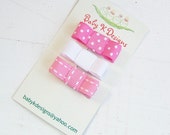 Set of Three Newborn Baby Girls Mini Bow Snap Clip | Infant Clips | Toddler Girls Petite Tuxedo Bows PINK SUGAR No Slip Barrettes More Color