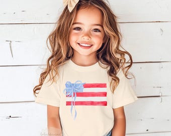 Coquette Flag Shirt, Girls Coquette 4th of July Shirt, Toddler 4th of July Shirt, Patriotic Shirt, Coquette Bow Shirt, Preppy America Tee