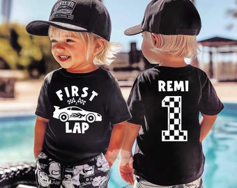 1st Birthday Boy T-Shirt,Personalized First Lap Birthday Race Car Shirt for Boys, Birthday Party Shirts, Race Car T-shirt,Toddler Birthday