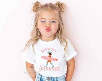 Howdy Summer Shirt, Girls Cowgirl Surf Shirt, Retro Summer Shirts, Groovy Summer T-Shirt, Surfer Shirt, Cute Vacation Shirt
