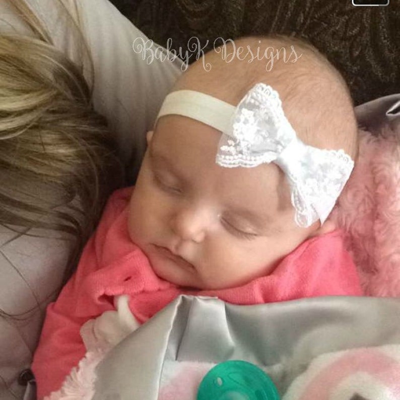 Newborn Baby Headband Vintage Lace Ivory Baptism Wedding Etsy