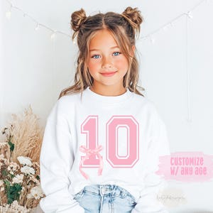 Girls 10th Birthday, Coquette Birthday Sweatshirt Kids,Pink Bow Sweatshirt, Preppy Sweatshirt, Girls Birthday TShirt, Double Digits birthday