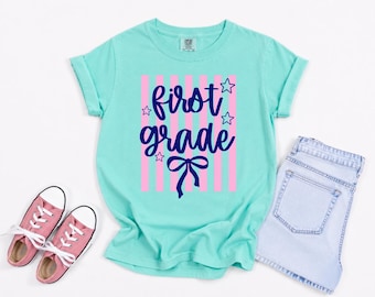 Custom 3rd Grade Back To School Shirt for Girls, Custom First Day of 4th Grade Tee, Preppy Stripes, Kindergarten, 1st, 2nd, 3rd Preschool