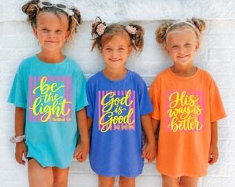 God is Good, His Way is Better,Be the Light, Christian Shirt for Girls, Youth Church, Women's Comfort Colors,Preppy Faith T-Shirt For Teens