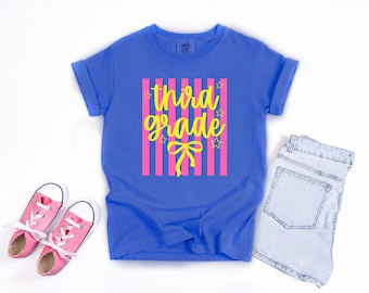 Custom 4th Grade Back To School Shirt for Girls, Custom First Day of School Tee, Preppy Stripe Shirt, Kindergarten, 1st, 2nd, 3rd Preschool