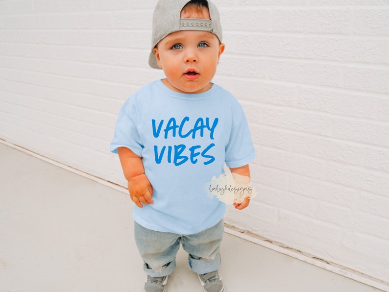 Vacay Vibes Retro Neon Kids T-Shirt, 90s Shirt, Womens Summer Vacation shirt, Comfort Colors®, Girls Beach Shirt, Matching Mommy Shirt Chambray