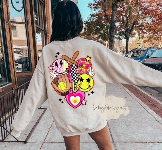【DEARMINE】Soft Balloon Sweatshirt Neon Softball Sweatshirt, Retro Softball Shirt, Softball