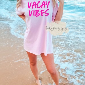 Vacay Vibes Retro Neon Kids T-Shirt, 90s Shirt, Womens Summer Vacation shirt, Comfort Colors®, Girls Beach Shirt, Matching Mommy Shirt Blossom