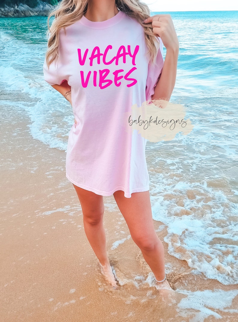 Vacay Vibes Retro Neon Kids T-Shirt, 90s Shirt, Womens Summer Vacation shirt, Comfort Colors®, Girls Beach Shirt, Matching Mommy Shirt Blossom