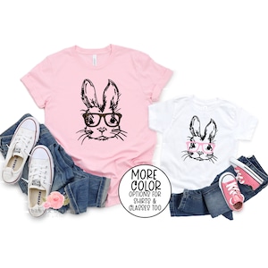 Easter Bunny With Glasses Shirt,Mommy and Me Easter Shirt,Kid Easter Shirt,Cute Easter Shirt,Easter Bunny Shirt for Woman,Leopard Glasses