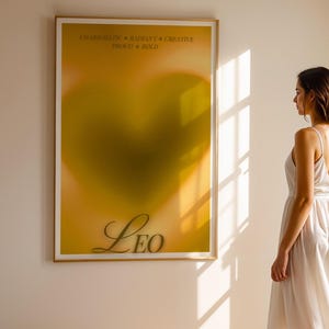 Leo Zodiac Gold Heart Aura Astrology Gift Wall Art Printable Aesthetic Zodiac Sign Traits Print, Celestial Horoscope