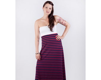 Organic Cotton Red and Blue Stripe Maxi Dress // Sustainable + Eco-Friendly // Made in USA