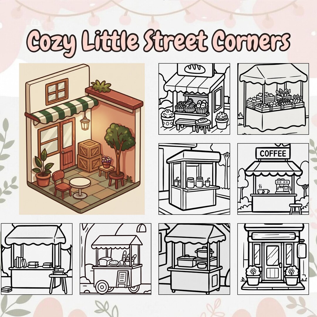 Cozy Little Corners Coloring Pages | Relaxing Cute Outdoor Scenes ...