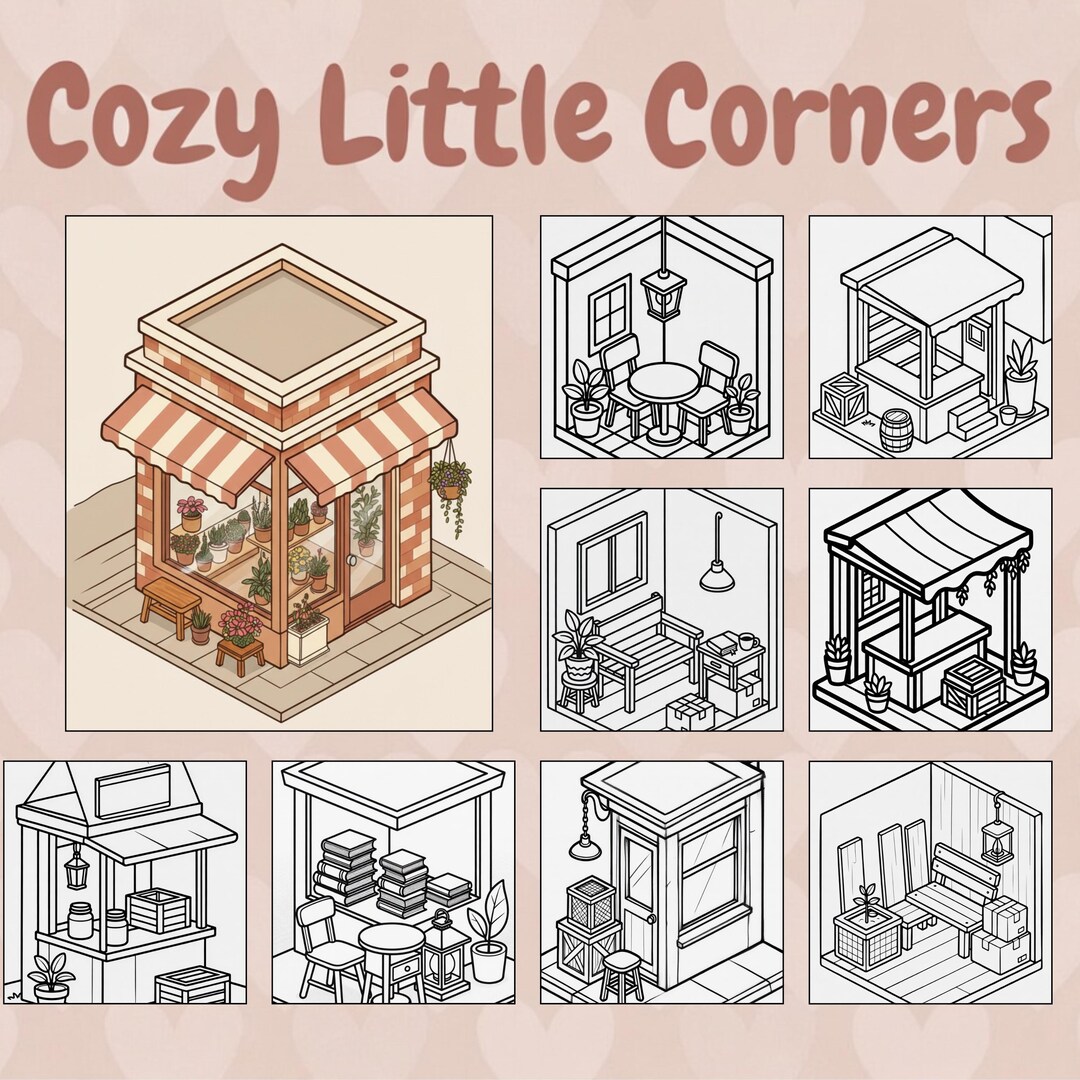 Cozy Little Corners Coloring Pages | Cute Outdoor Scenes | Relaxing ...