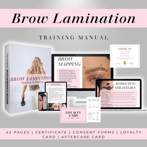 Professionelles Augenbrauen-Laminier-Schulungsbuch und Zertifikat: Brauen-Laminierung, Brauenwachs, Brauenfärbekurs, bearbeitbar in Canva