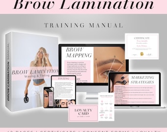 Professional Eyebrow Lamination Training Manual and Certificate: Brow Lamination, Brow Waxing, Brow Tinting Course, Editable in Canva
