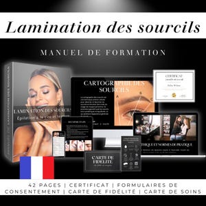 Manuel pro lamination sourcils + certificat : lamination, épilation, teinture, modifiable Canva.