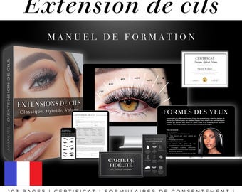 Manuel de formation cils, modèle modifiable, ebook personnalisé, guide extensions de cils, cours Canva