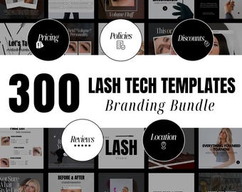 Lash Tech Instagram Templates, Branding Bundle (300), Canva Editable