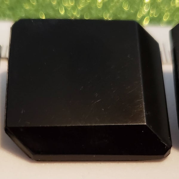 Vintage Black Glass Geometric Button - Huge 1 inch square w/angled edge