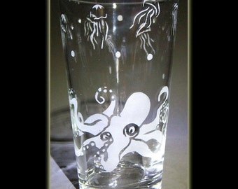 Octopus and Jellyfish  Pint Beer Glass